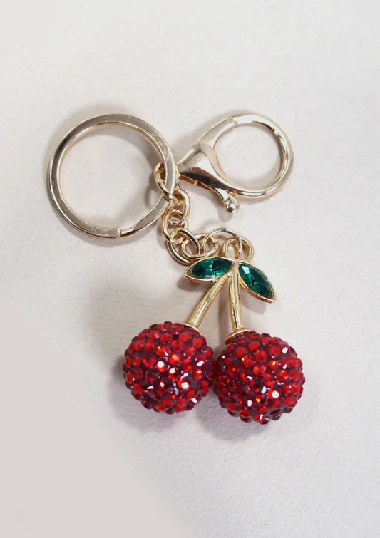 Rhinestone Cherry Drop Keychain