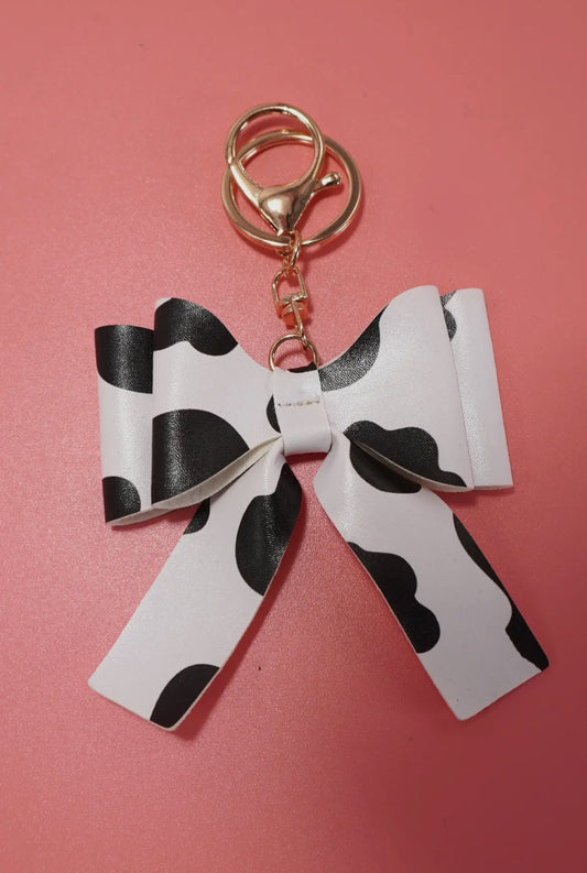 Cow Print Bow Keychain