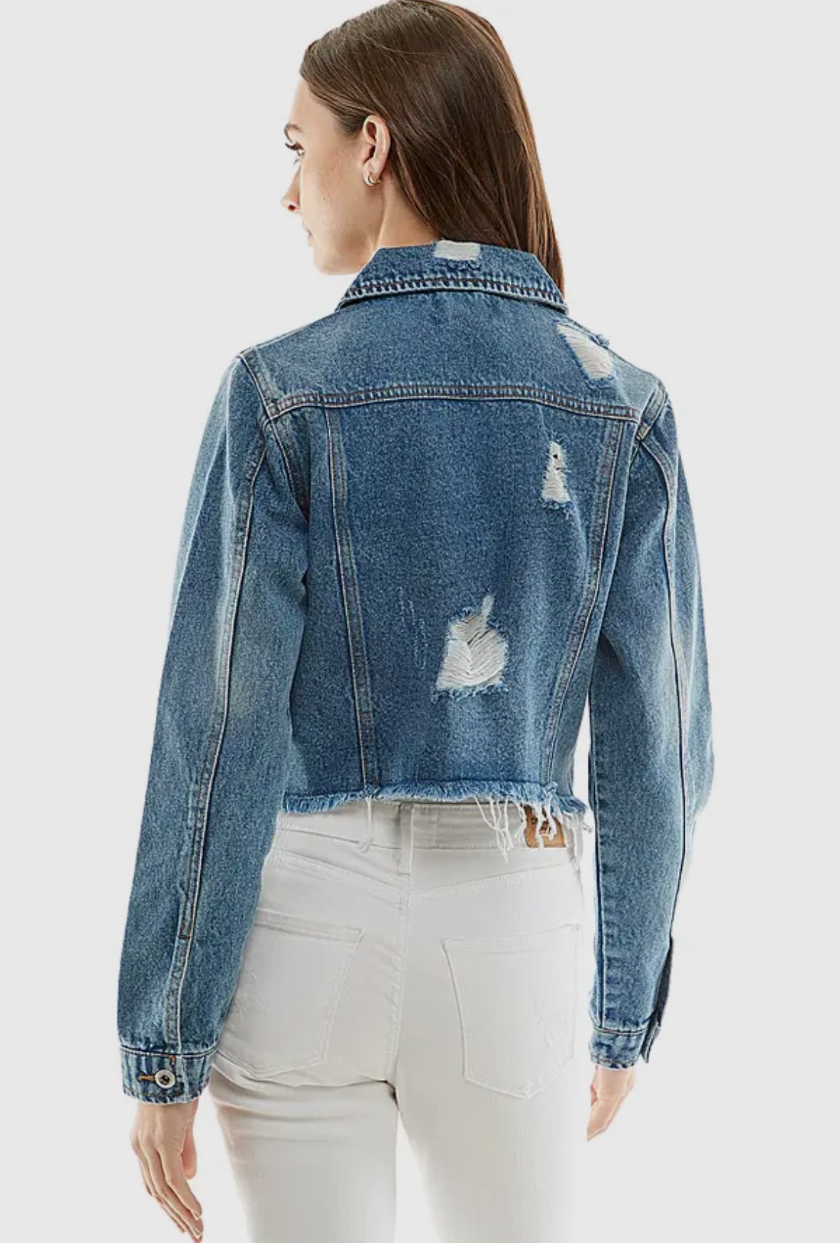 Cropped Distressed Denim Jacket