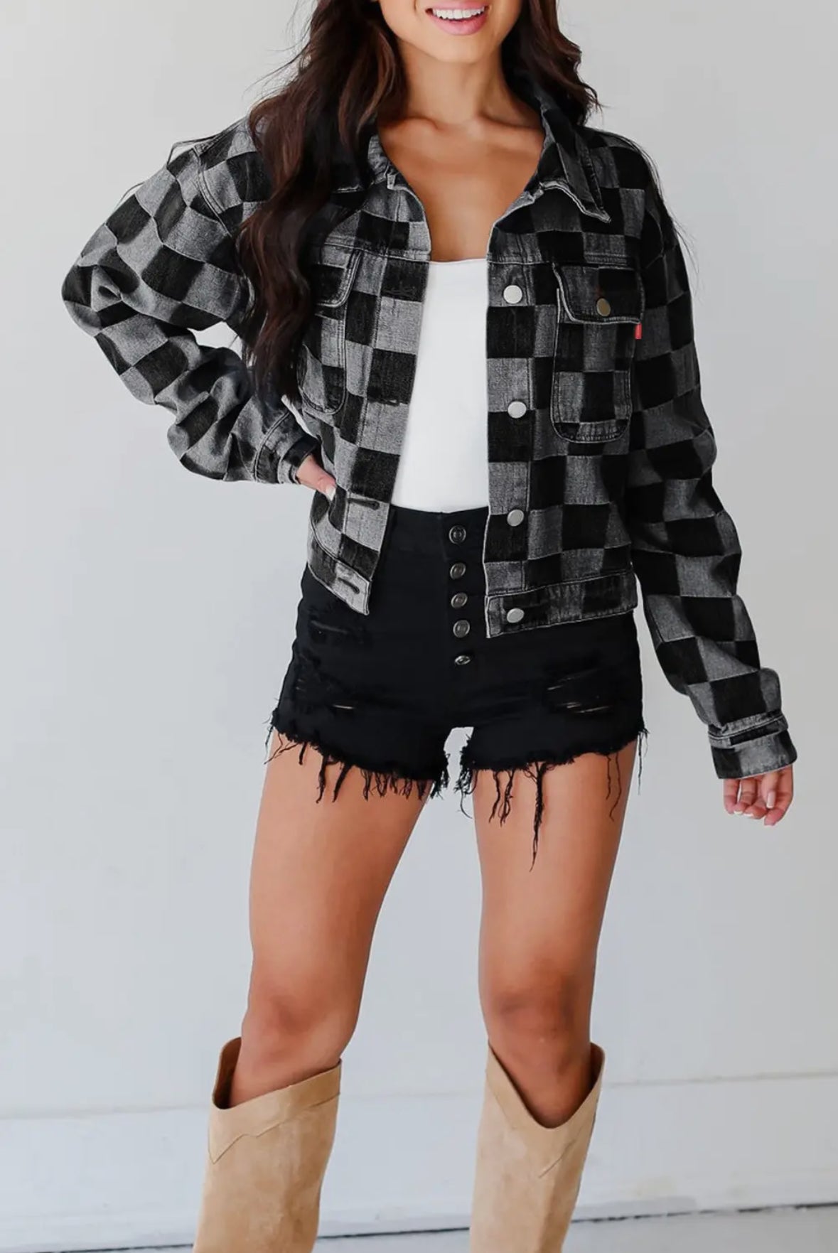 Checkered Denim Jacket   *PRESALE*